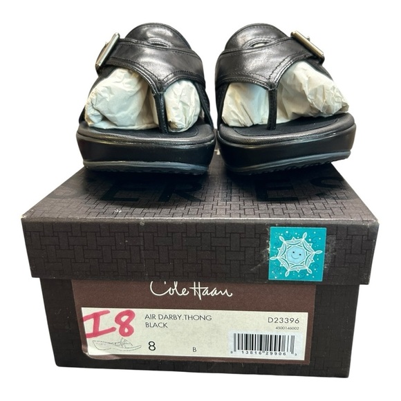 Cole Haan “Air Darby" Thong Black Wedge Black Leather Women's Sz 8 Nike Air Sole - Picture 6 of 10